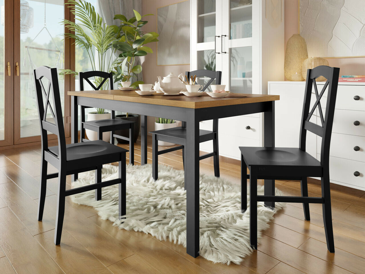 Dining set Victorville 280 (Black + Grandson oak)