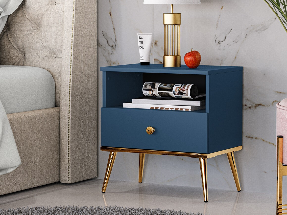 Bedside table Flonovu 105 (Dark blue + Golden)