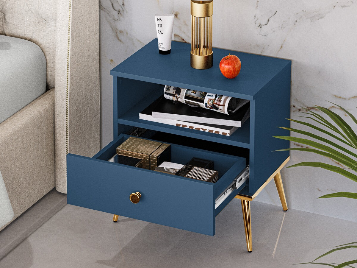 Bedside table Flonovu 105 (Dark blue + Golden)