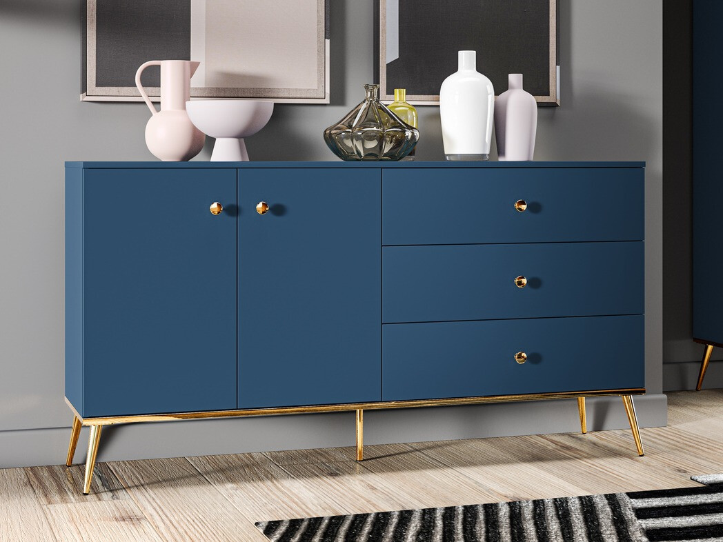 Chest of drawers Flonovu 102 (Dark blue + Golden)