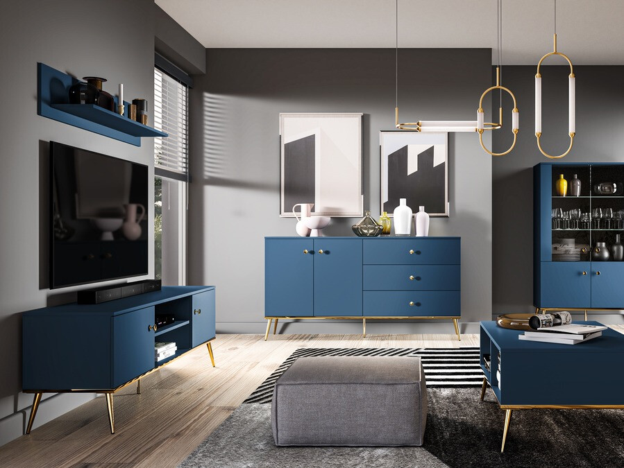 Chest of drawers Flonovu 102 (Dark blue + Golden)