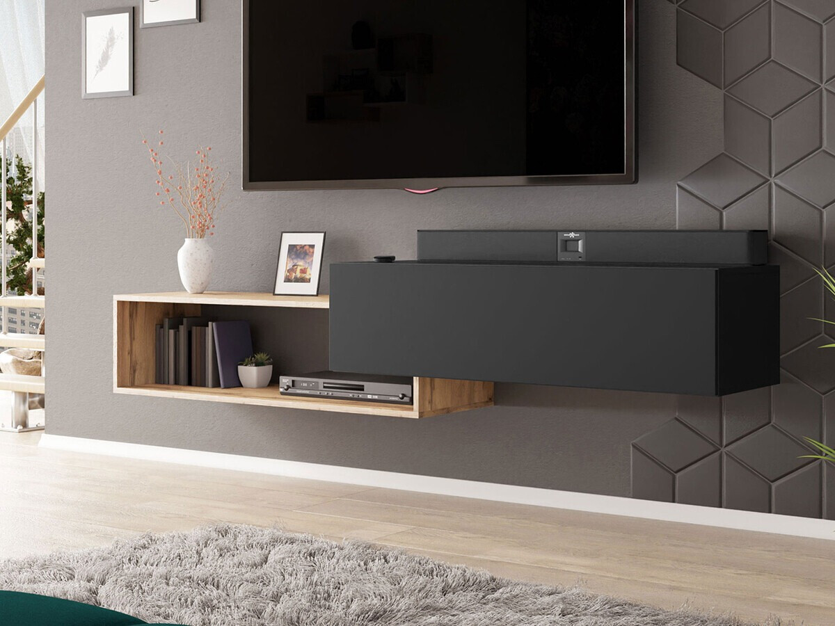 TV stand Pinos (Black + Wotan Oak)