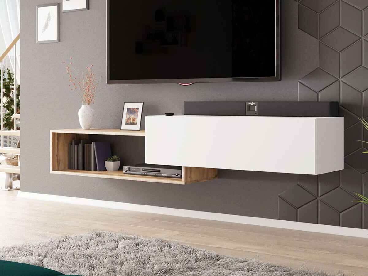 TV stand Pinos (White + Wotan Oak)