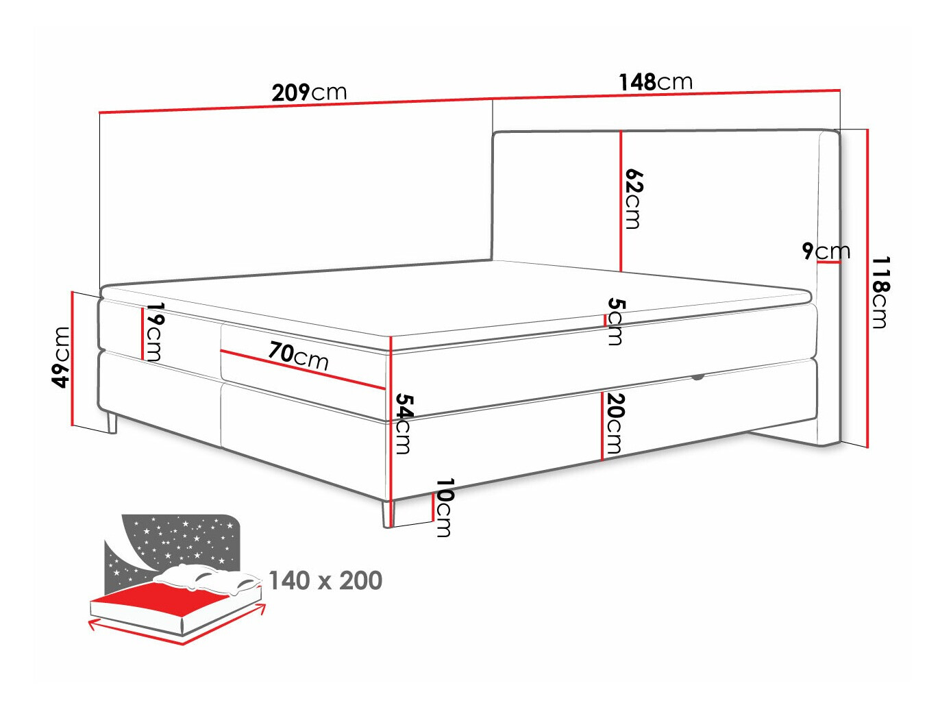 Continental bed ComfiDream Miraara (Poso 100 + Paros 01)