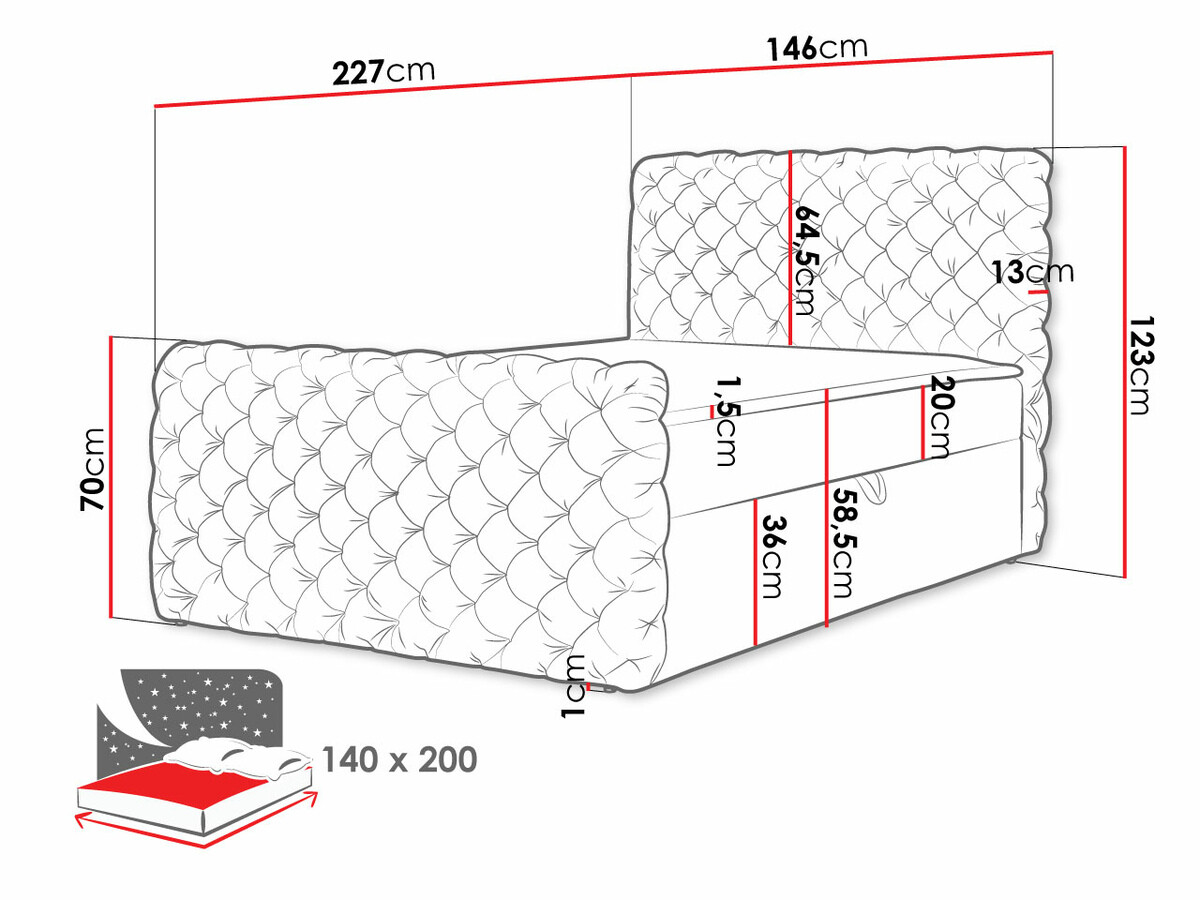 Continental bed Lac I (Velluto 20)