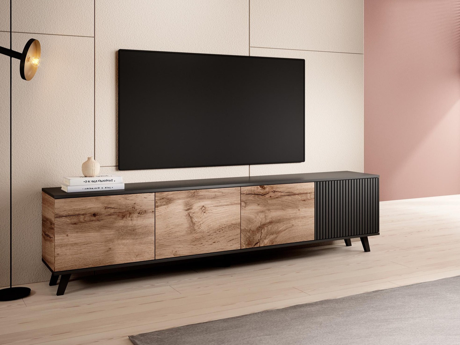 TV stand Luelia 114 (Black + Wotan Oak)