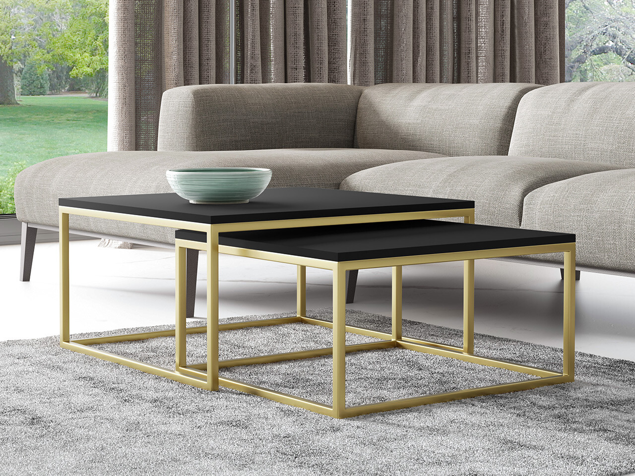 Coffee table set Oswego 102 (Black + Golden)