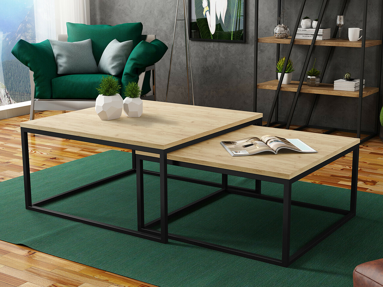 Nest of coffee tables Oswego 101 (Craft oak + Black)