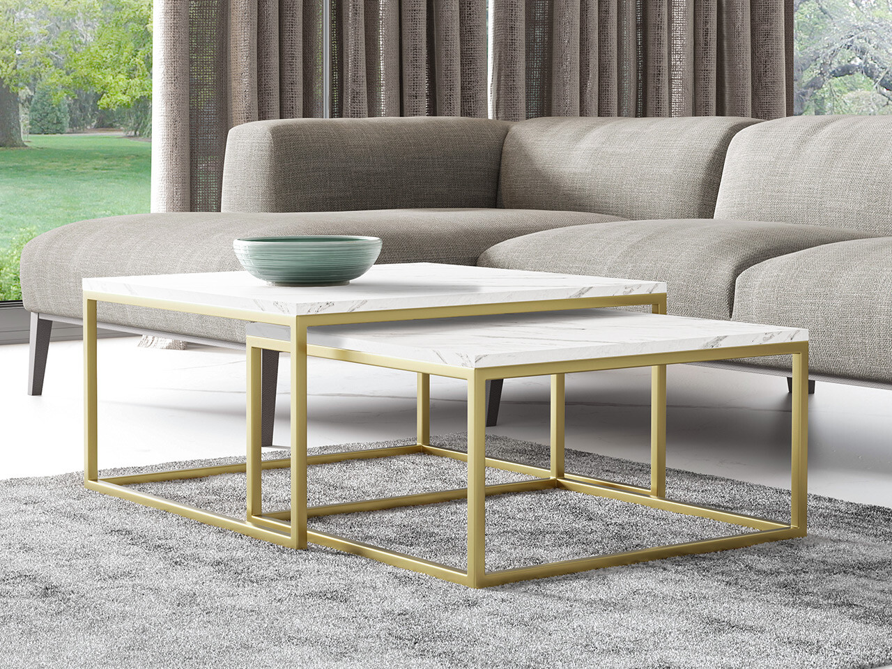 Coffee table set Oswego 102 (White marble + Golden)