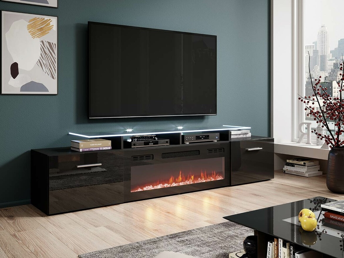 TV stand Charlotte 155 (Black + Glossy black)