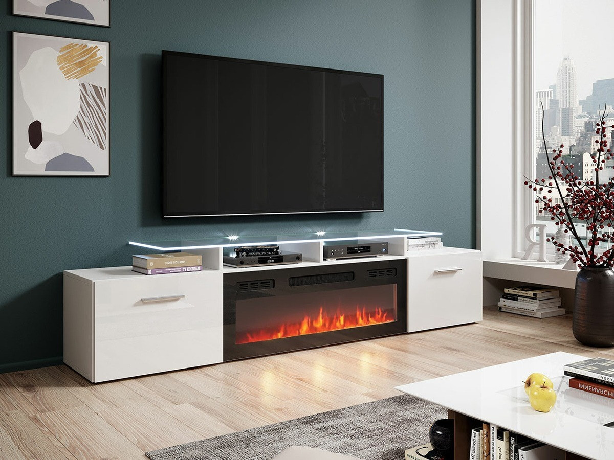 TV stand Numerus (White + Glossy white)