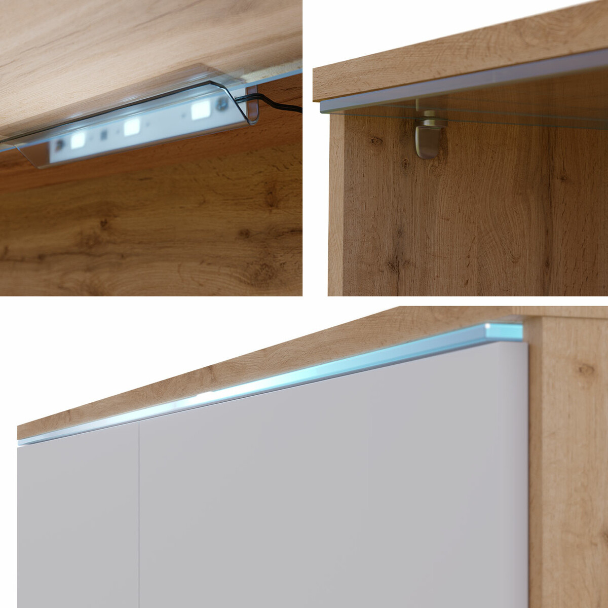 TV stand Scientia (Wotan Oak + Glossy white)