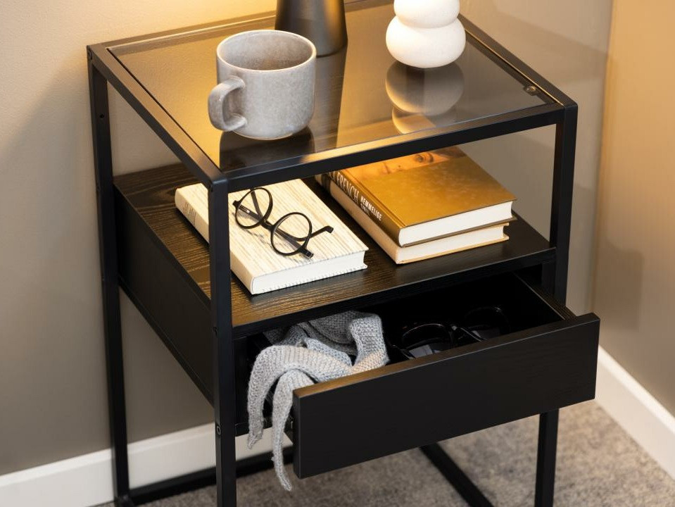 Bedside table Norsica 695 (Black + Black ash)