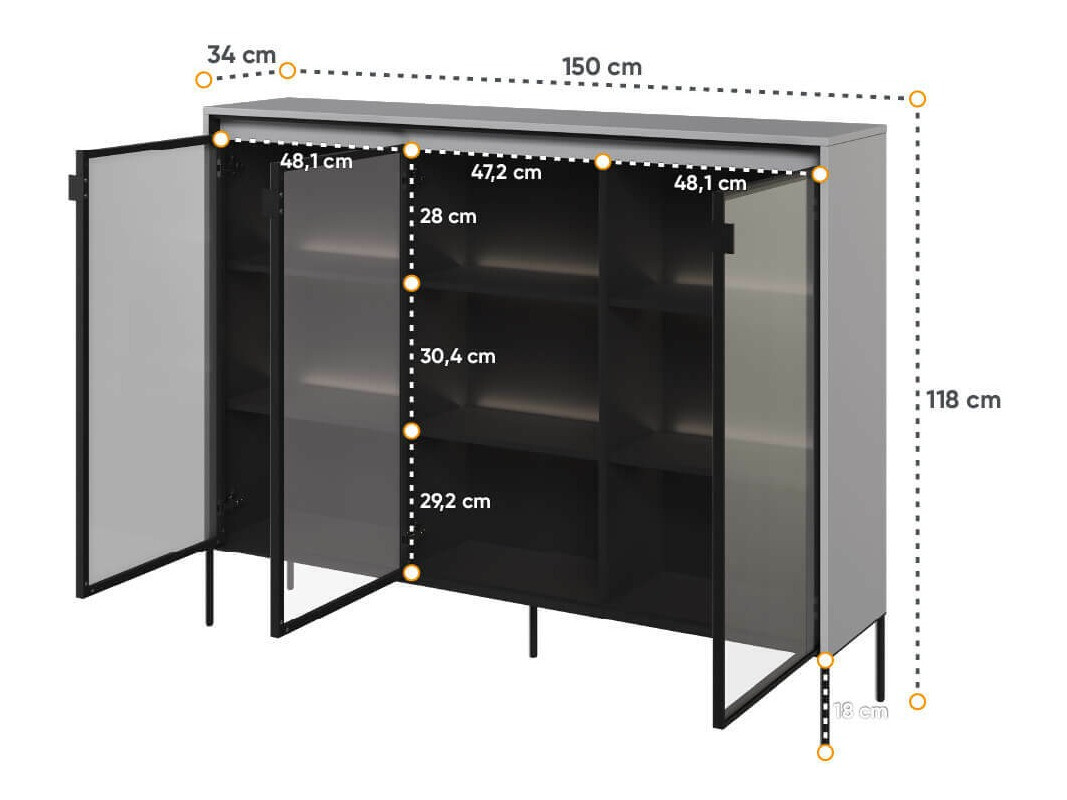 Sideboard Fernolu 108 (Grey + Black)