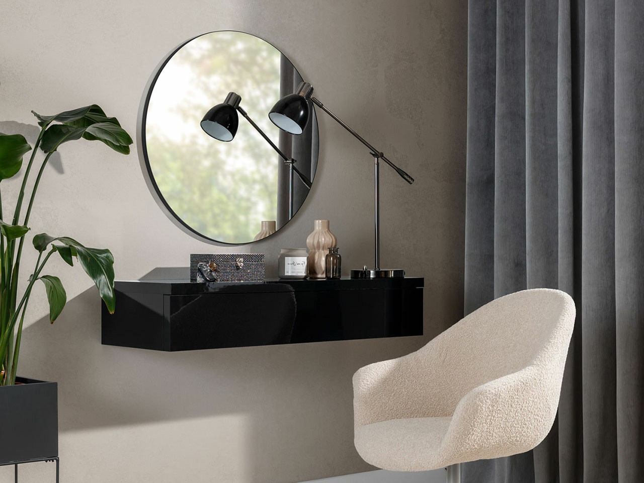 Dressing table Delpher I (Black + Glossy black)