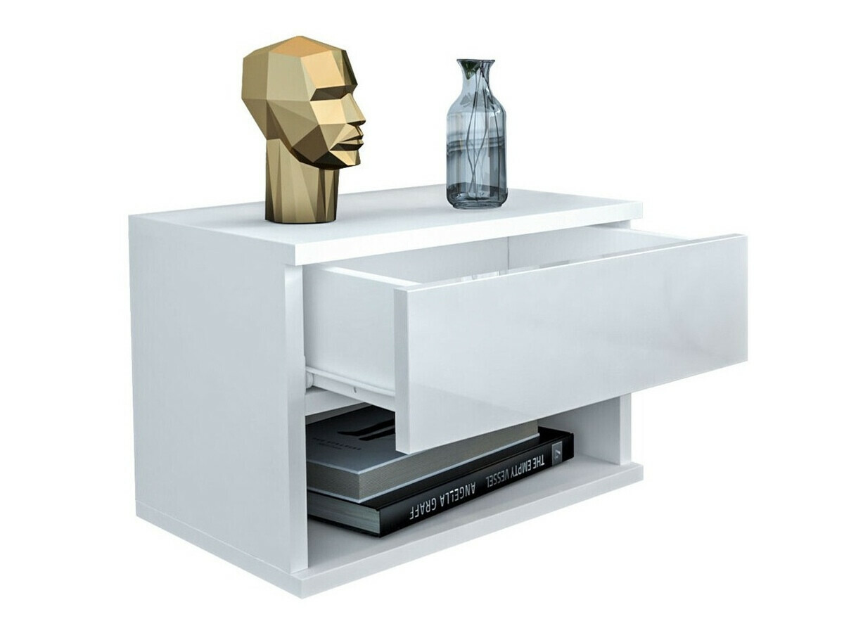 Bedside table Papilix (White + Glossy white)