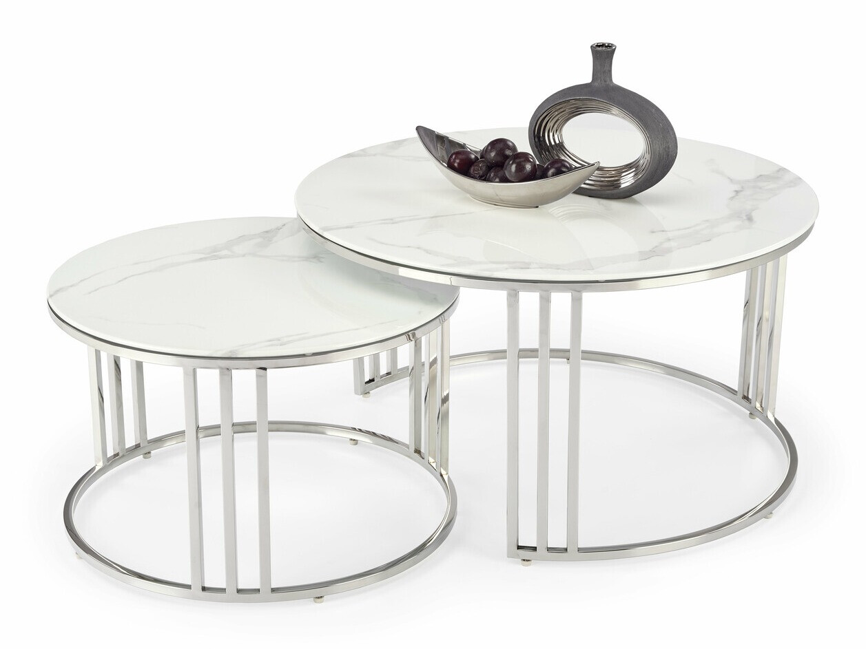 Nest of coffee tables Houston 1503 (Silver + White marble)