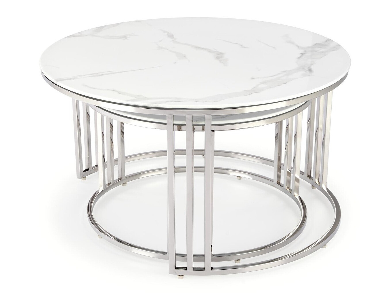 Nest of coffee tables Houston 1503 (Silver + White marble)