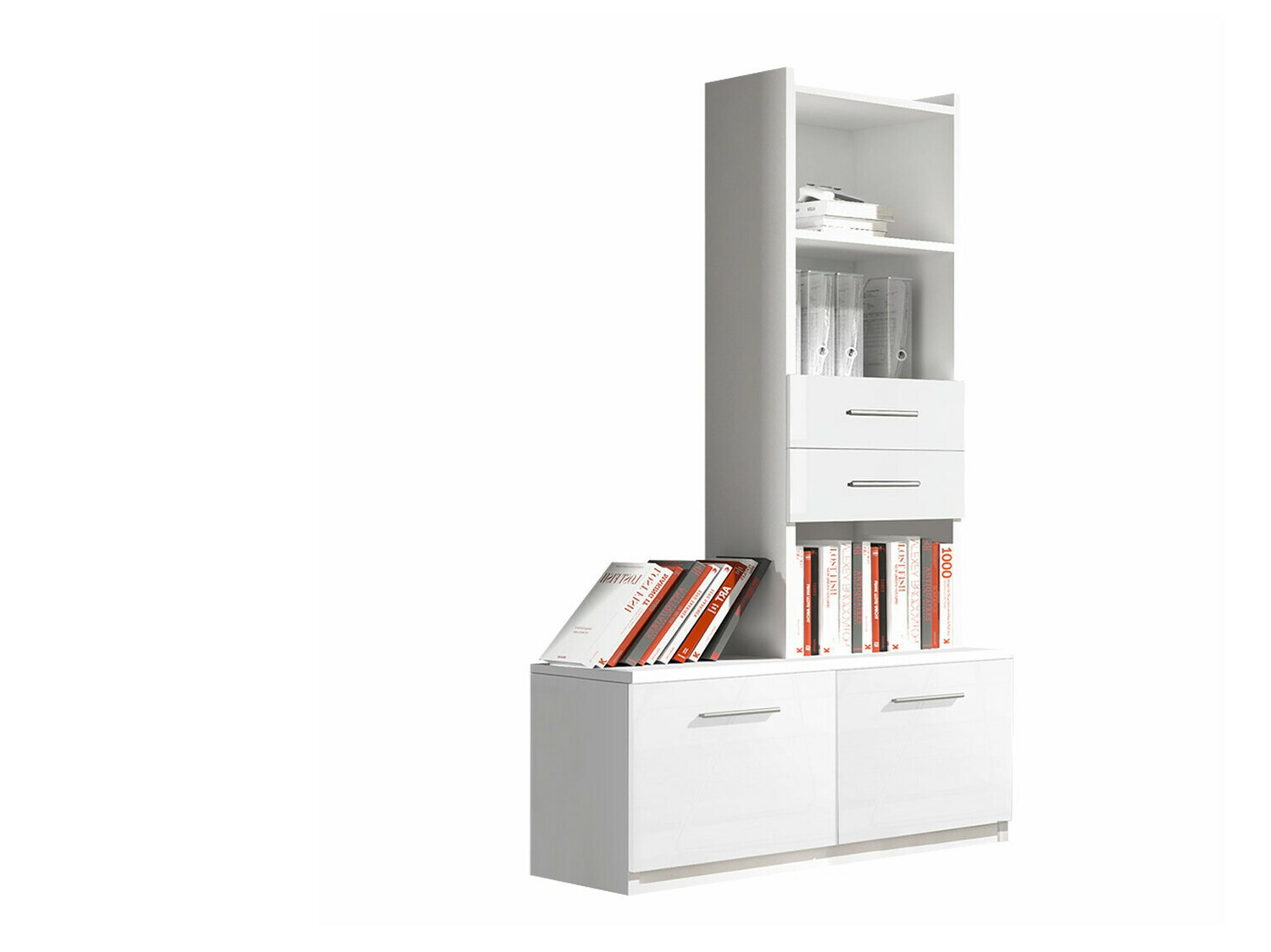 Bookcase Campus (White + Glossy white)