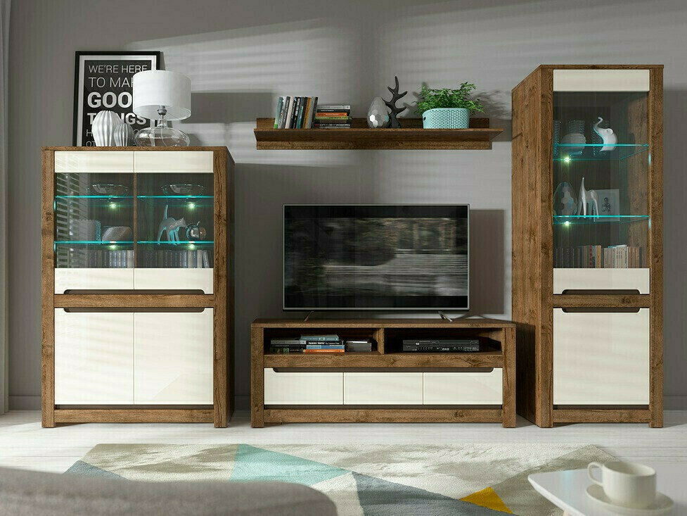 Sideboard Ophevaru 102 (Glossy cream + April oak)