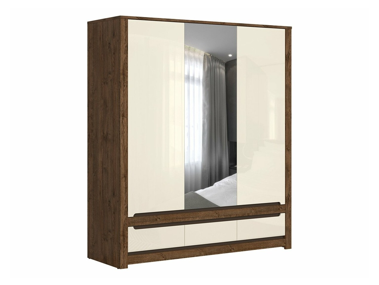 Wardrobe Ophevaru 114 (Glossy cream + April oak)