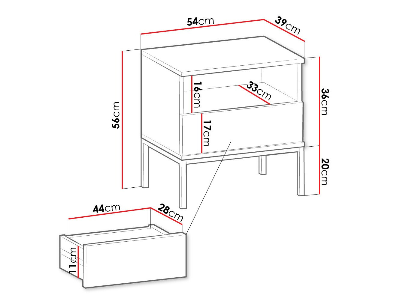 Bedside table Manal (Black + Wotan Oak)