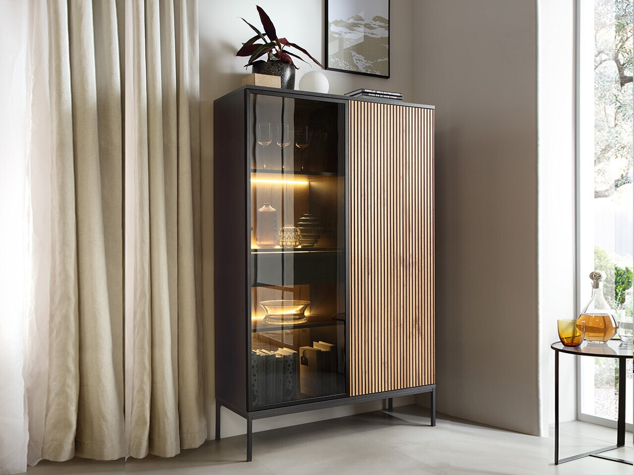 Bookcase Soferi 112 (Black + Wotan Oak)