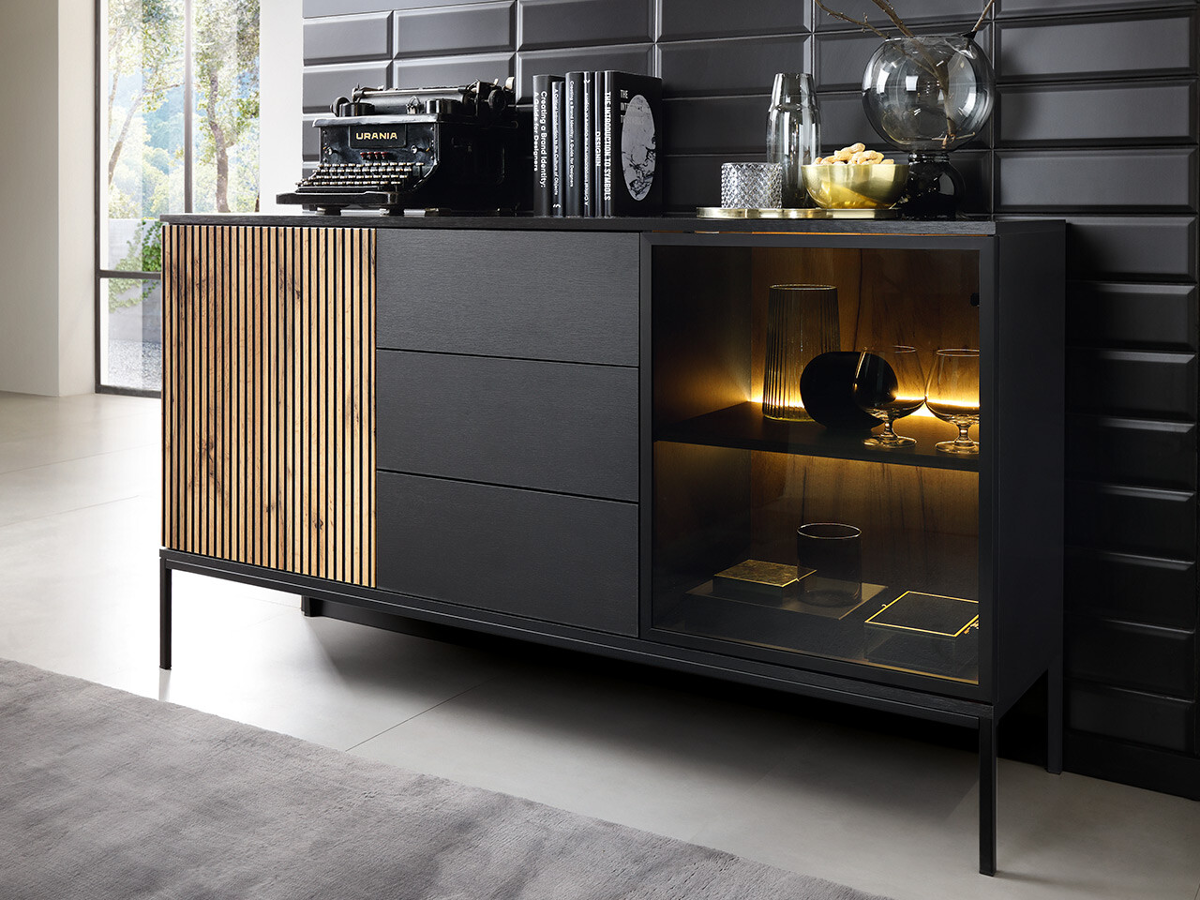 Chest of drawers Soferi 108 (Black + Wotan Oak)