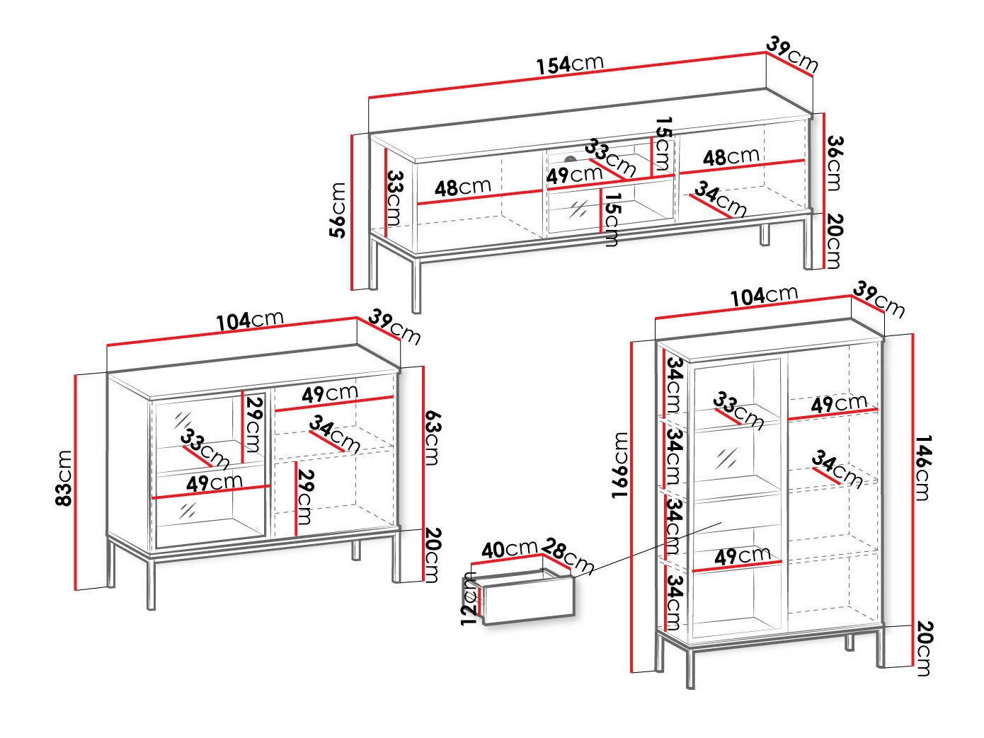 Living room set Manal (Black + Wotan Oak)
