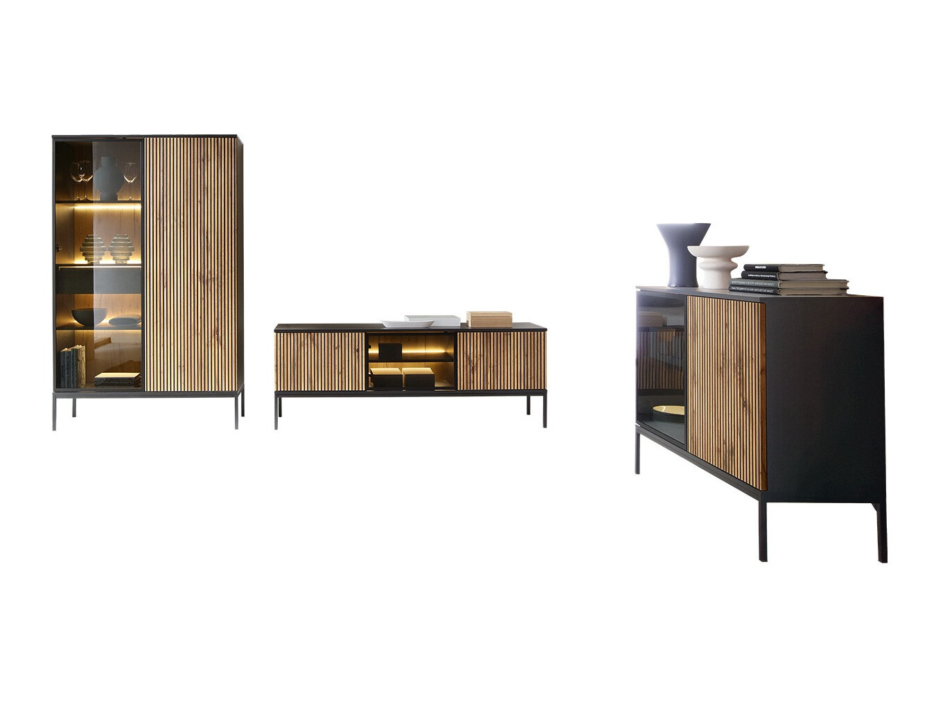 Living room set Soferi 113 (Black + Wotan Oak)