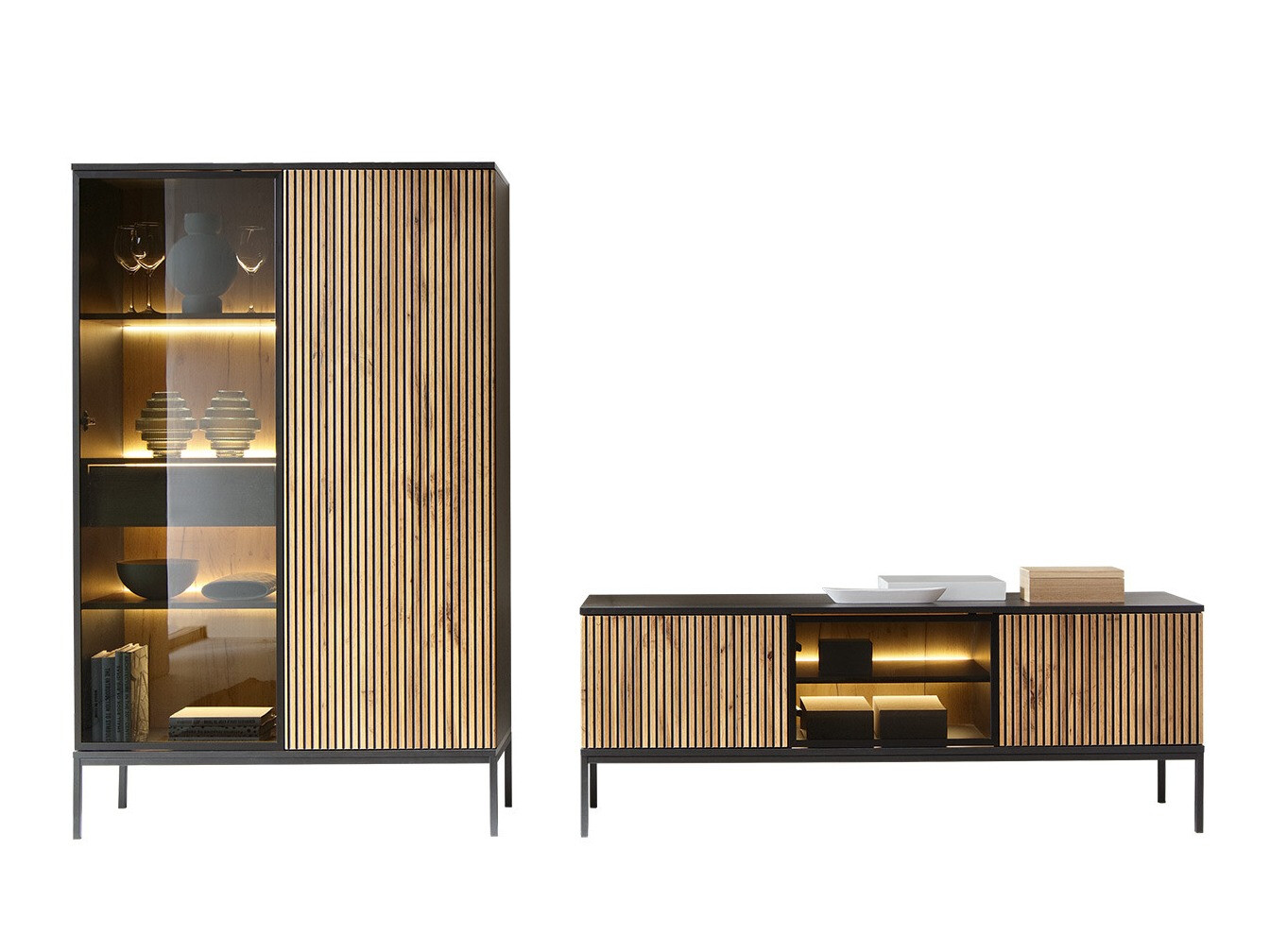 Living room set Soferi 114 (Black + Wotan Oak)