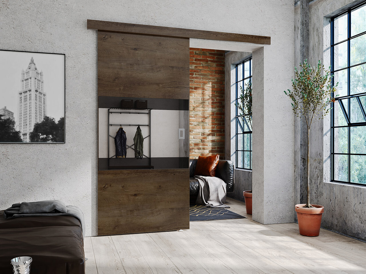 Sliding door Dover 175 (Dark ash + Black)