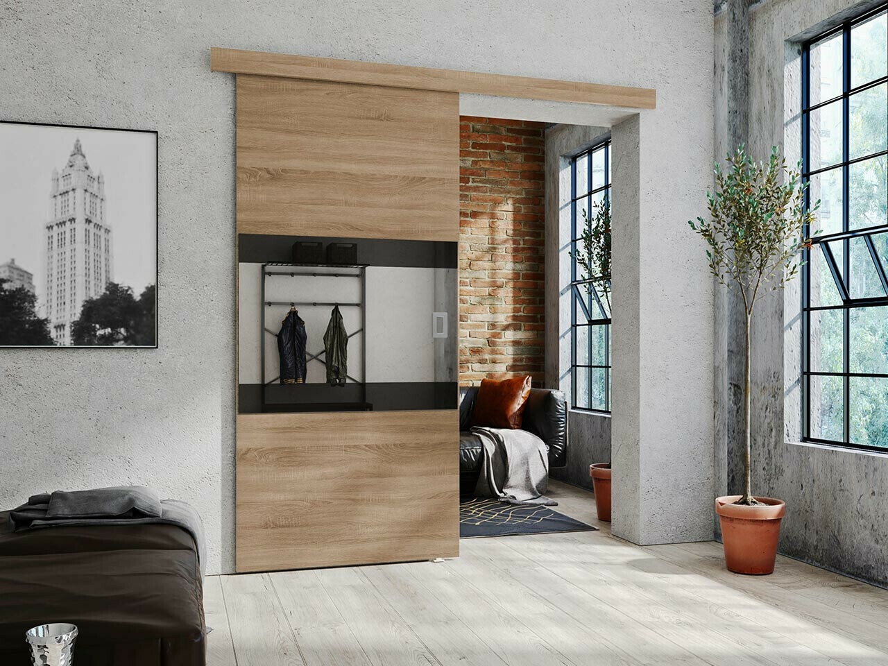 Sliding door Dover 176 (Sonoma oak + Black)