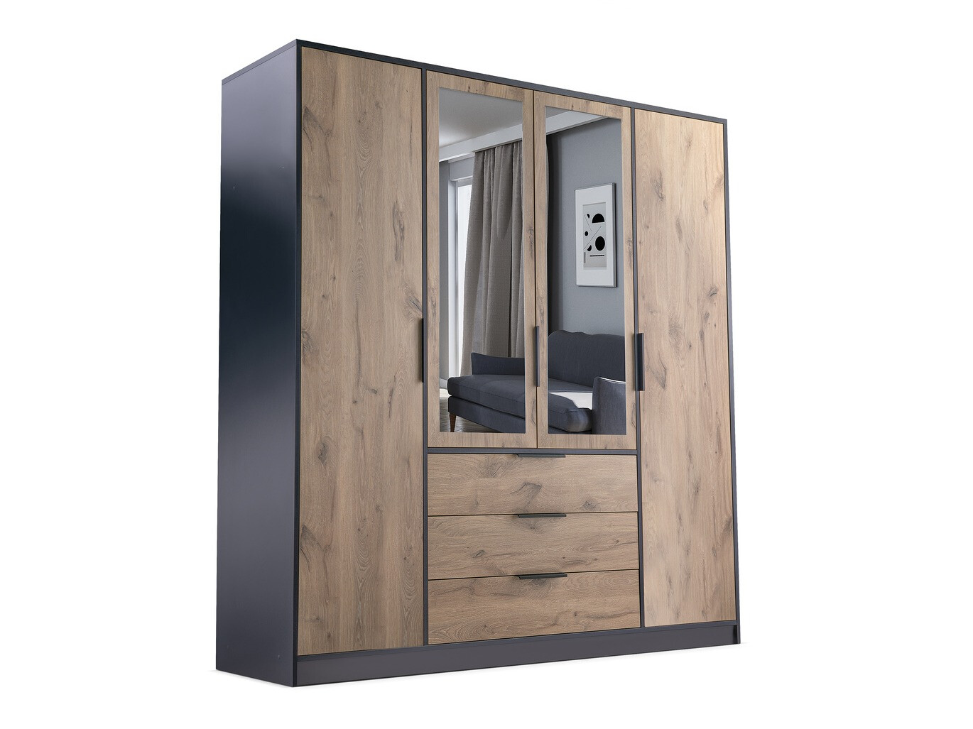 Wardrobe Ophdome 115 (Dark oak + Black)