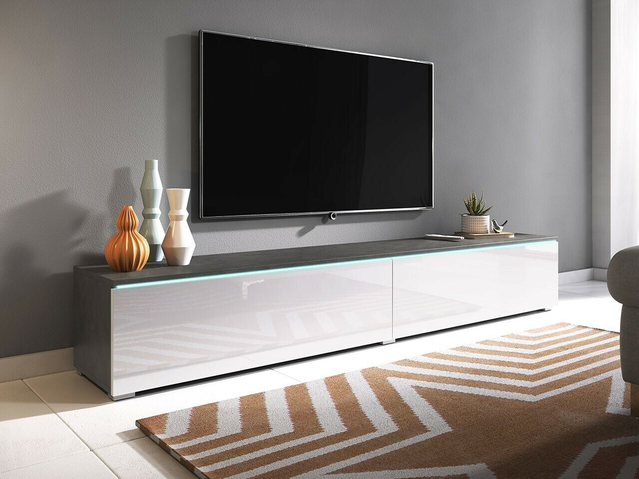 TV stand Scientia I (Matera grey + Glossy white)