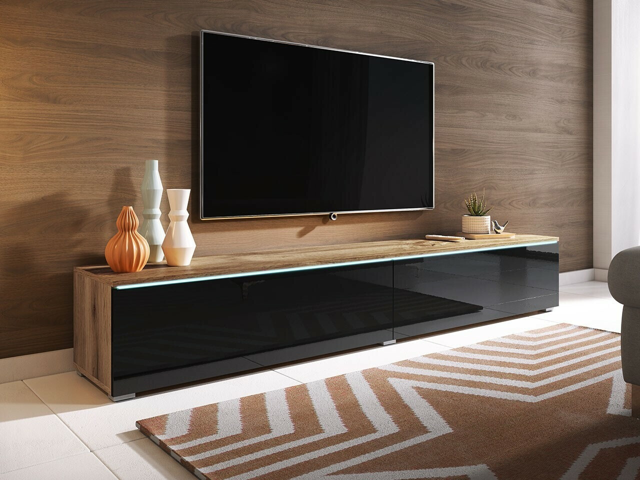 TV stand Scientia I (Wotan Oak + Glossy black)