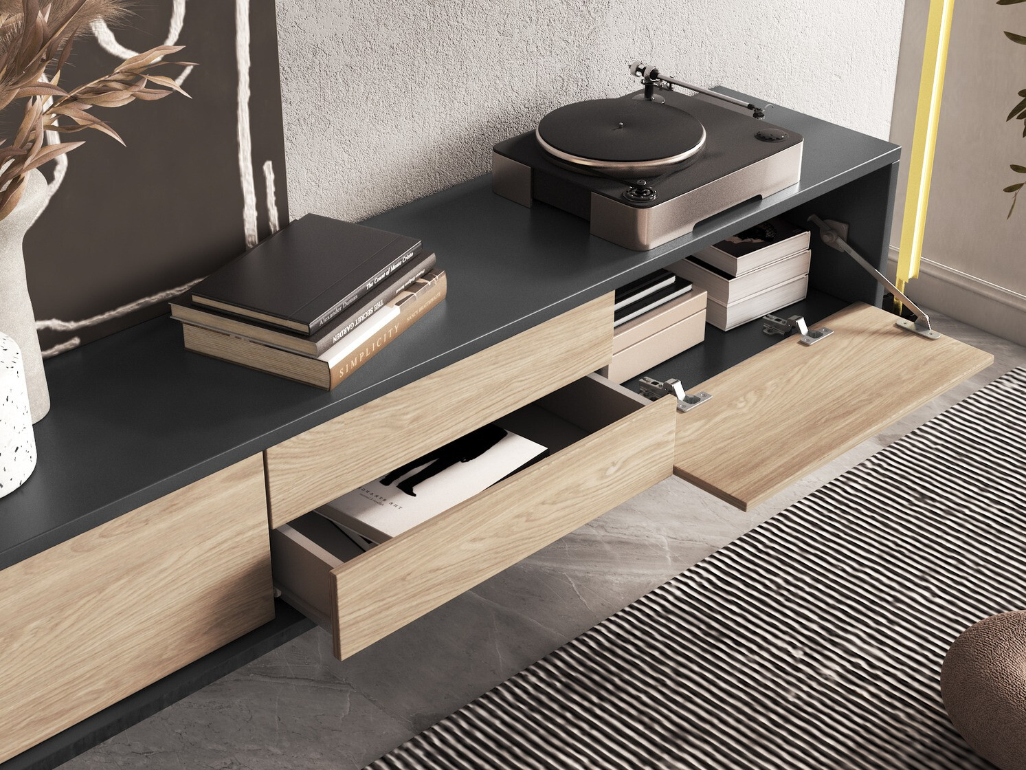TV stand Austin 325 (Anthracite + Oak)