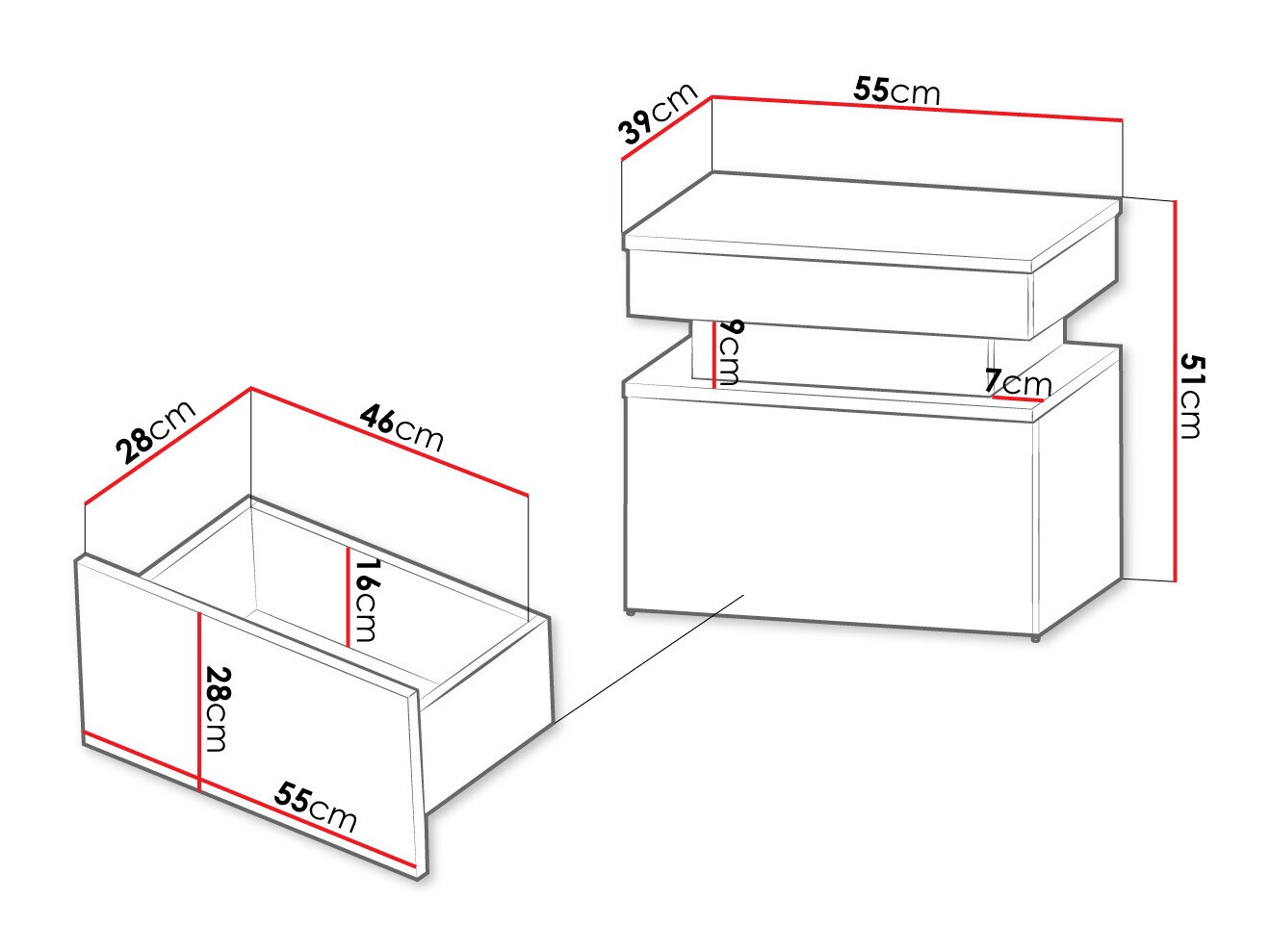 Bedside table Monfero (Black + Glossy black)
