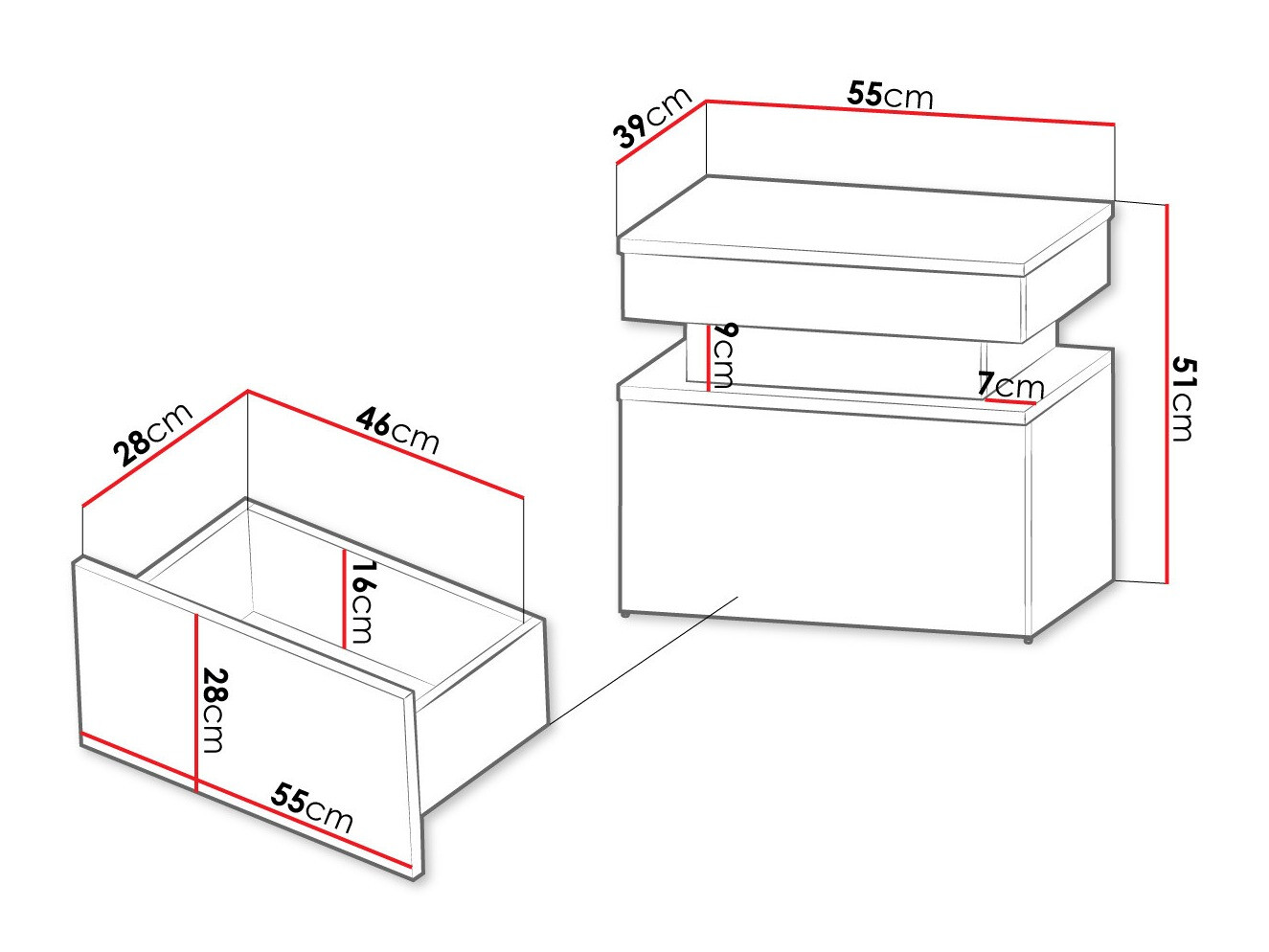 Bedside table Monfero (White + Glossy white)