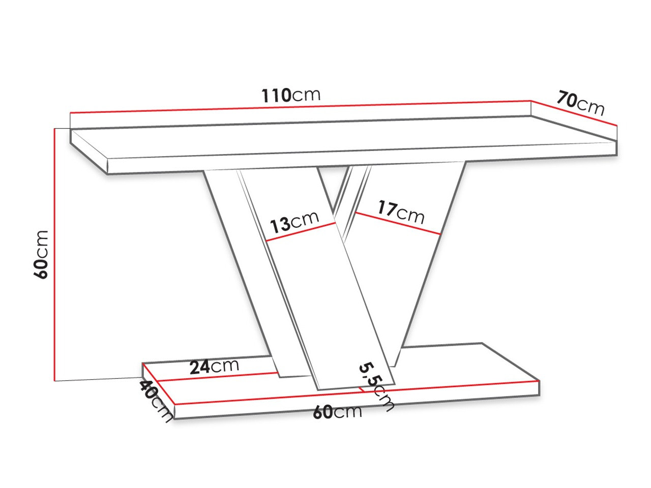 Coffee table Goodyear 128 (Glossy black + Concrete)