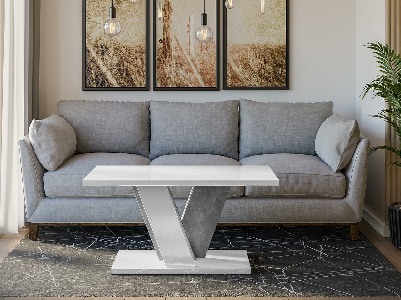 Coffee table Goodyear 128 (Glossy white + Grey)