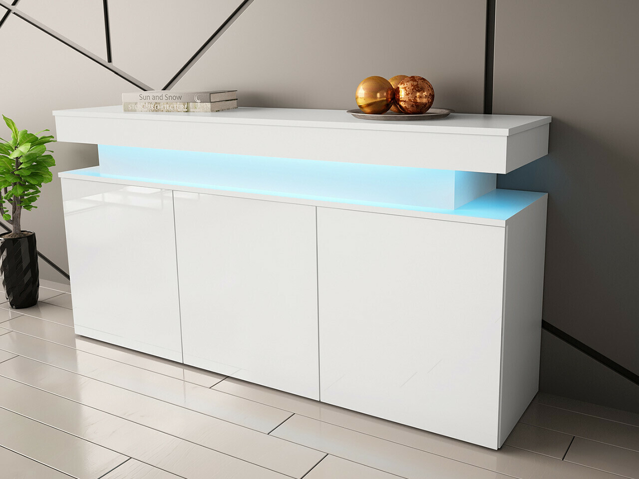 Sideboard Monfero (White + Glossy white)