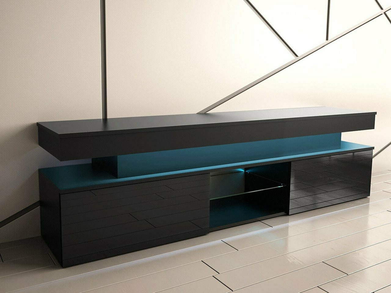 TV stand Monfero (Black + Glossy black)