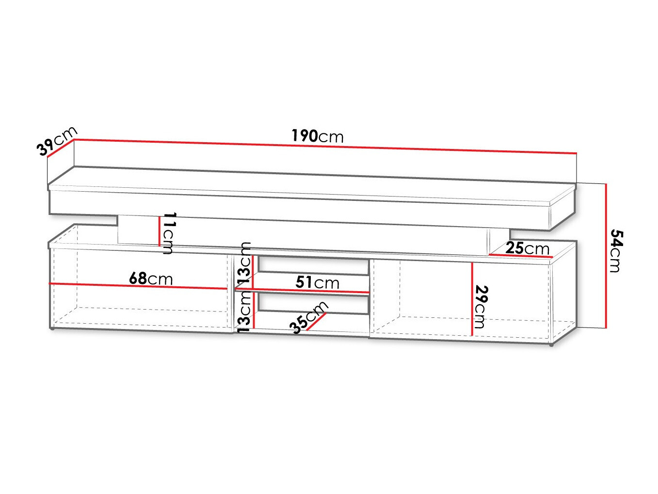 TV stand Monfero (Black + Glossy black)