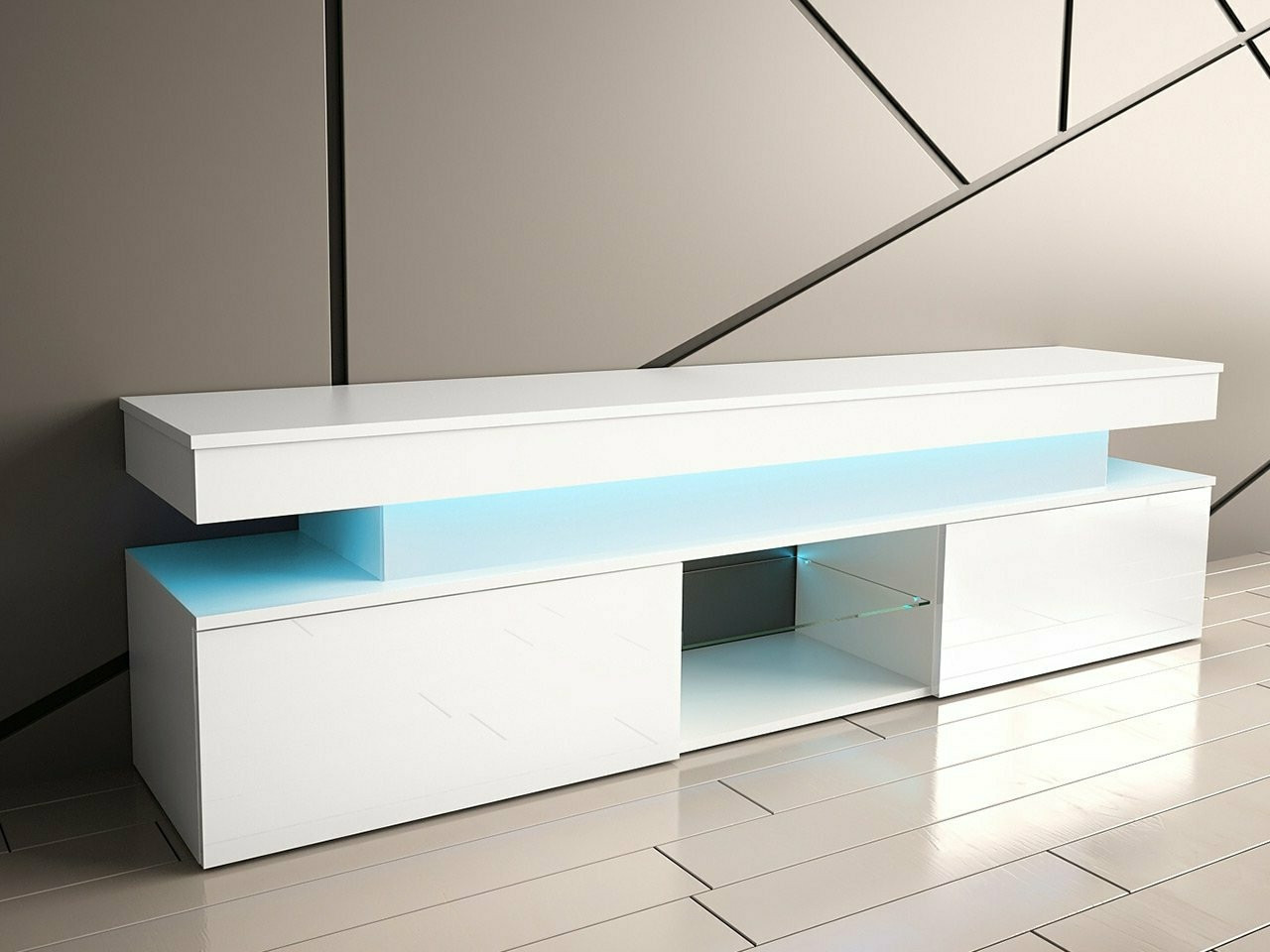 TV stand Monfero (White + Glossy white)