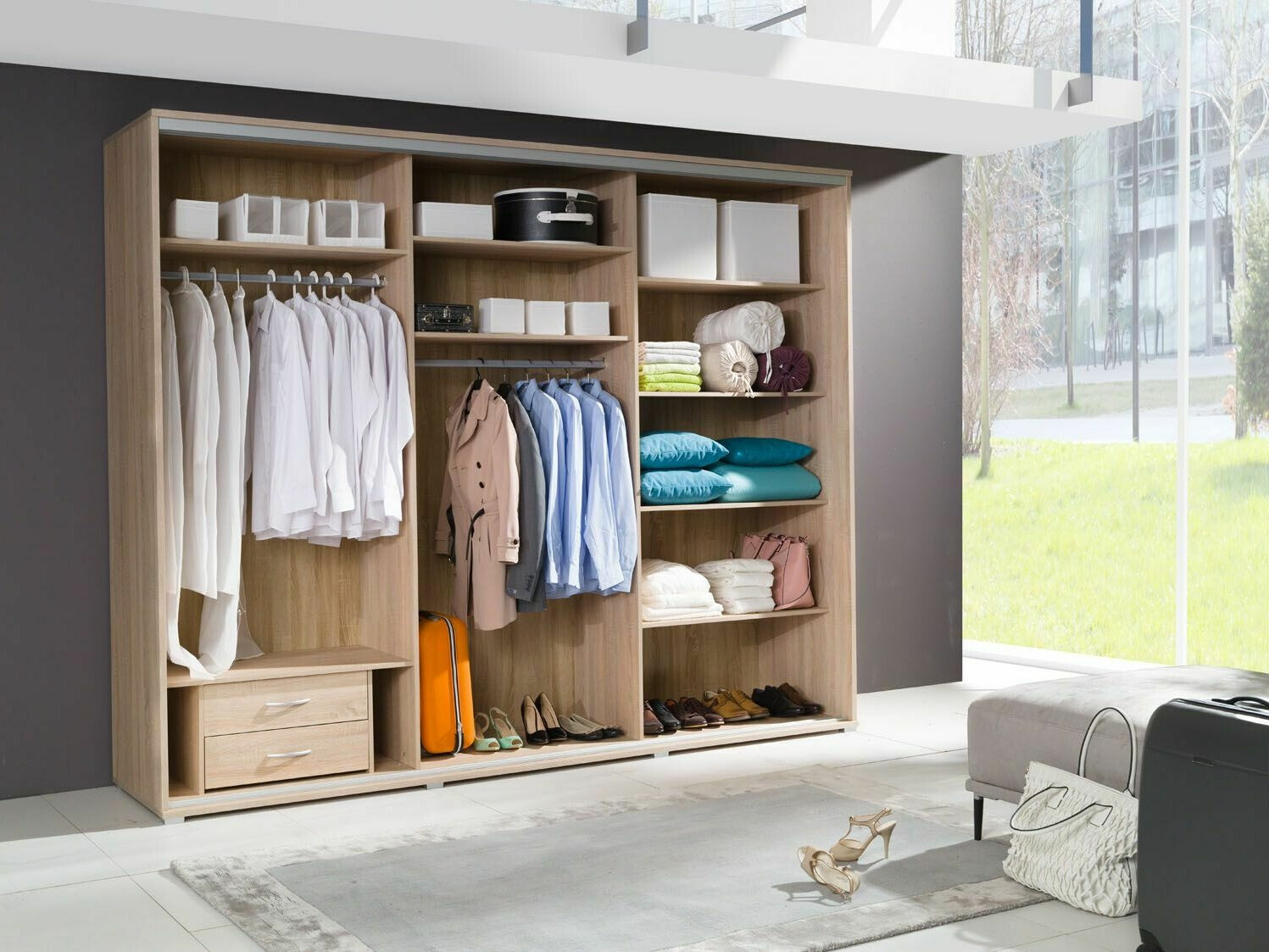 Wardrobe Murrieta 132 (Riviera oak + White)