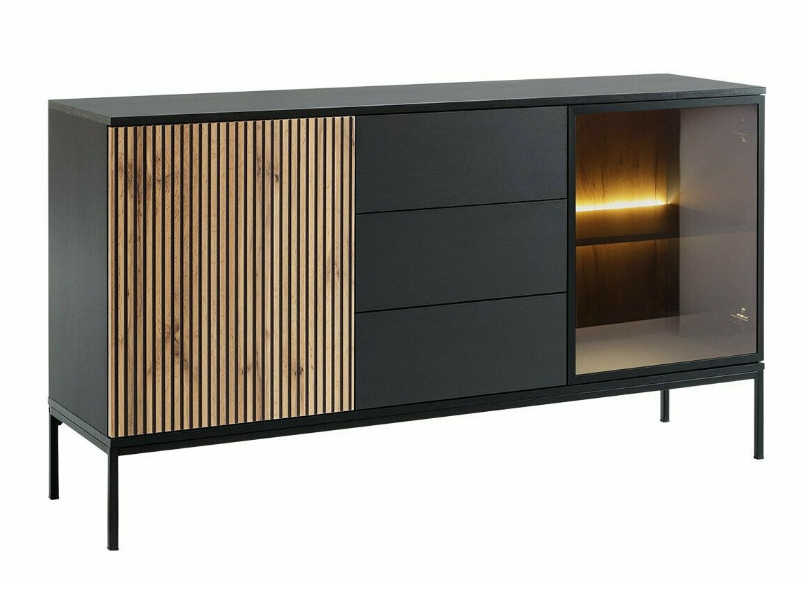 Chest of drawers Manal (Black + Wotan Oak)