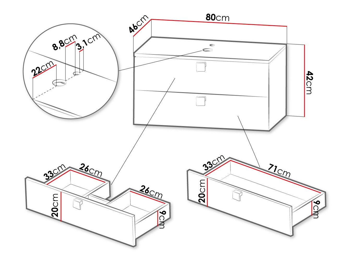 Wall-mounted bathroom cabinet for washbasin Panium (White)