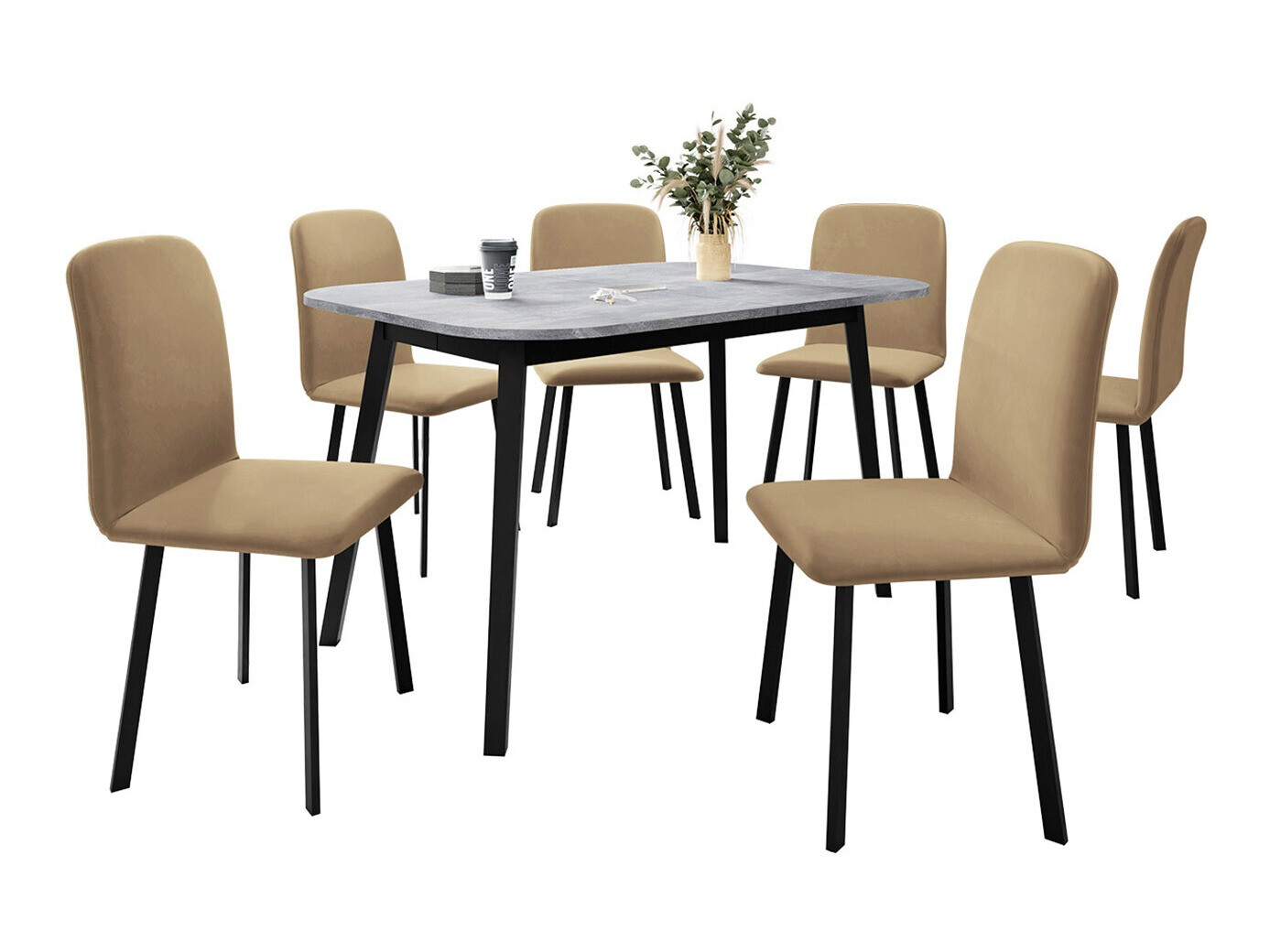 Dining set Edmond 117 (Grey marble + Black)