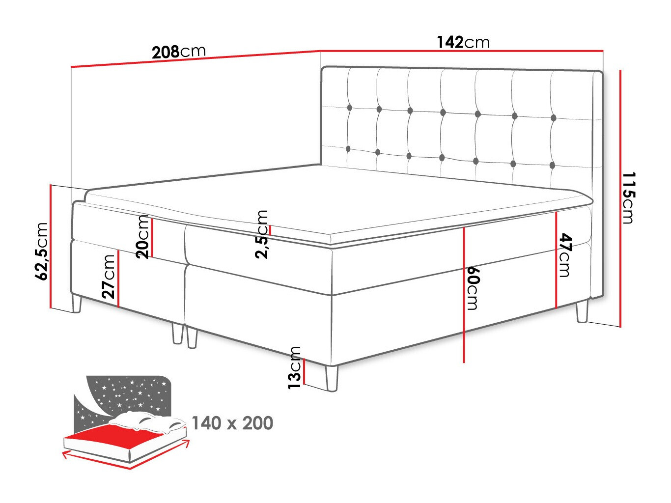 Continental bed Caseus (Magic Velvet 2201)